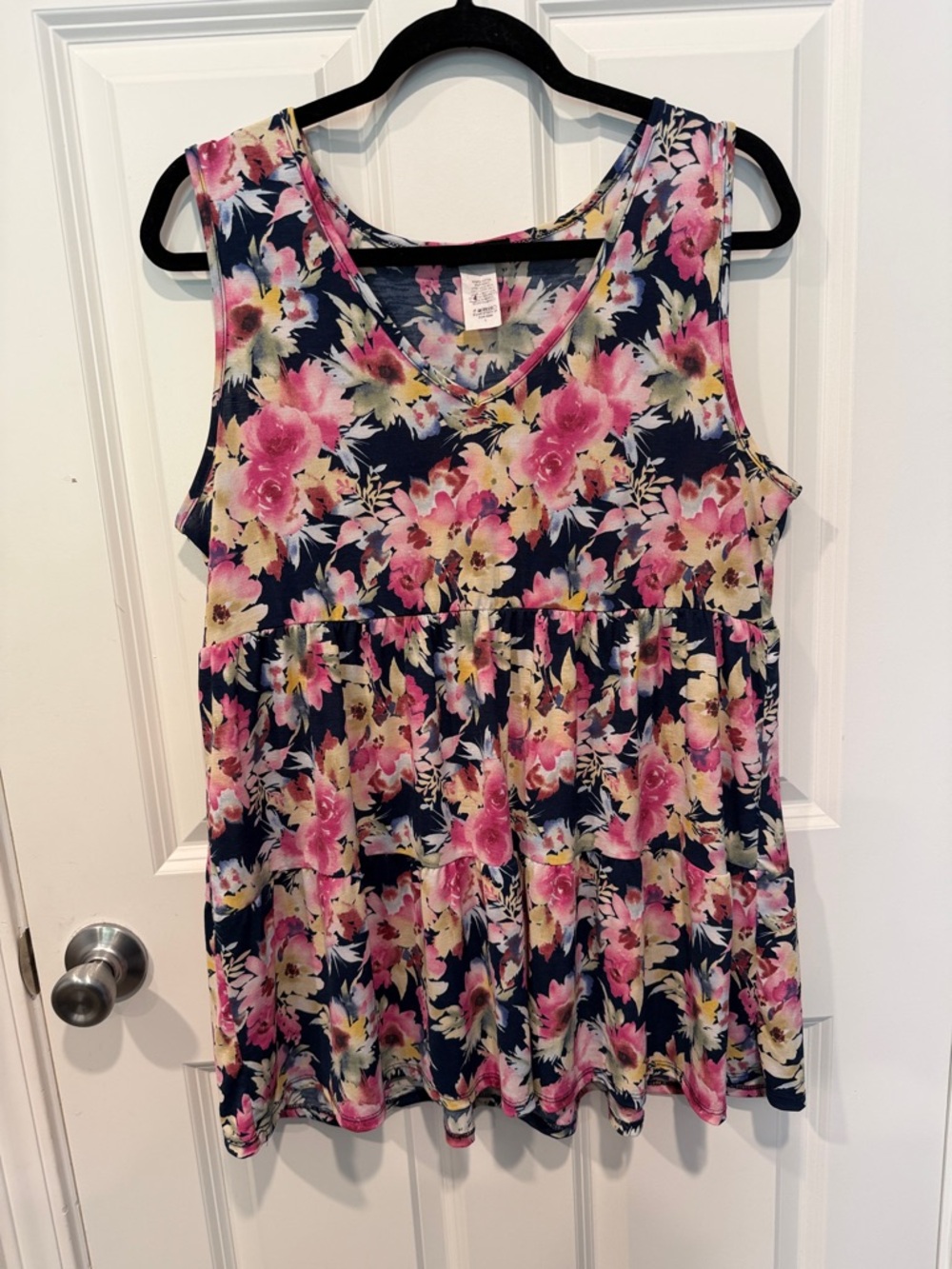 HEIMISH USA Navy Floral Tiered Tank with Pink Blooms